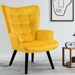 15438 - Poltrona scandinava in velluto giallo senape Fauteuil scandinave ANIA velours jaune