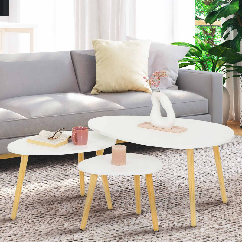 Table gigogne scandinave blanche laquée - Lot de 3 - GAIA | ID Market
