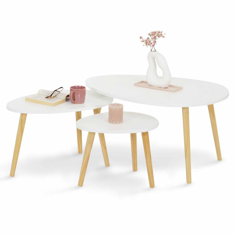 Table gigogne scandinave blanche laquée - Lot de 3 - GAIA | ID Market