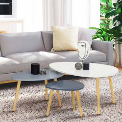 15421 - Set di 3 tavolini scandinavi laccati in bianco e grigio Lot de 3 tables basses gigognes GAIA laquées blanc / gris scandinave