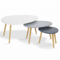 Lot de 3 tables basses gigognes GAIA laquées blanc / gris scandinave