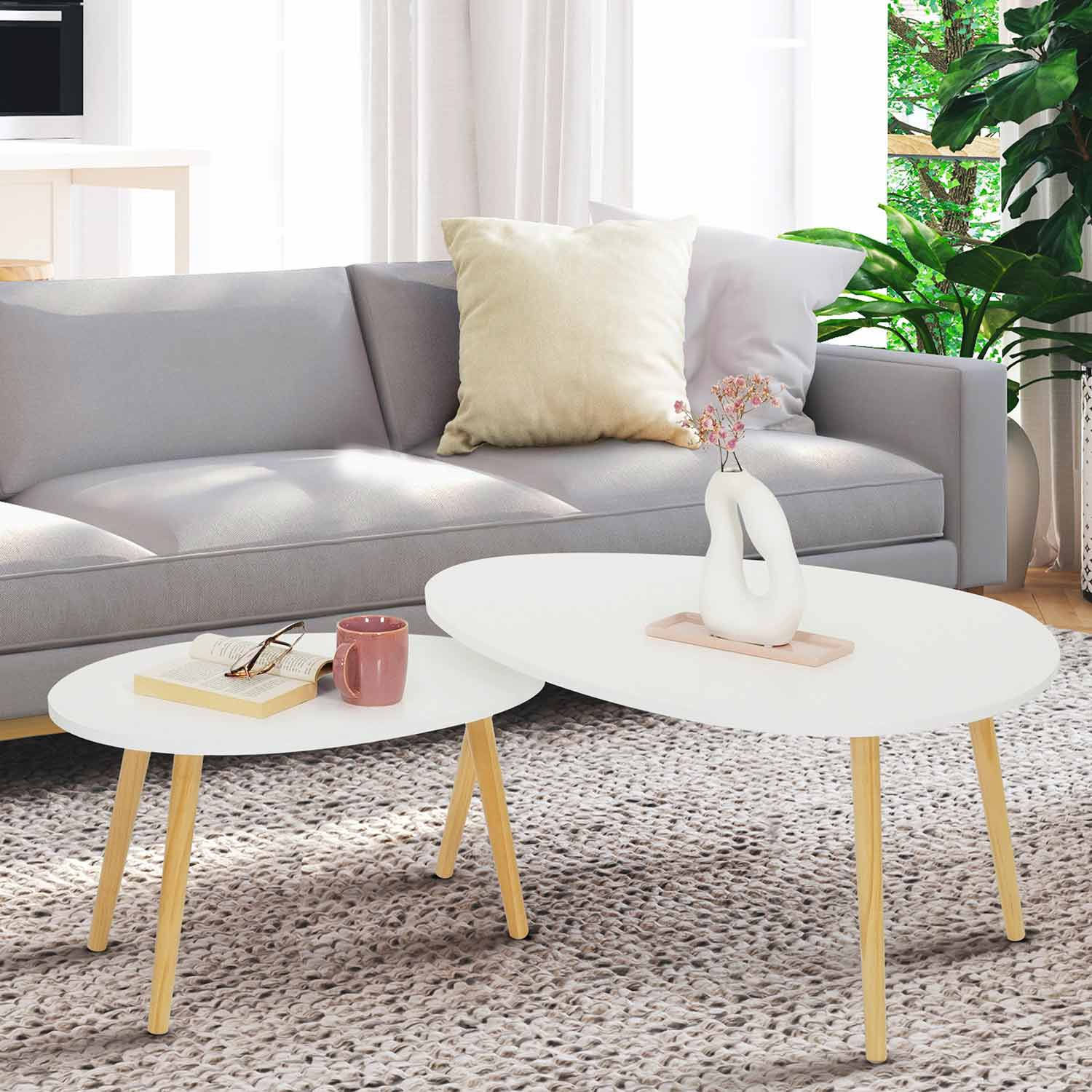 Lot de 2 tables gigognes scandinaves laquées blanc