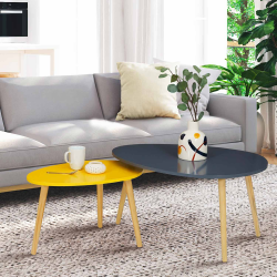 15418 - Set di 2 tavolini scandinavi laccati in grigio e giallo Lot de 2 tables basses gigognes GAIA laquées gris jaune scandinave