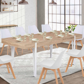 Table à manger extensible AUSTRIA 6-10 personnes bois pied épingle blanc 160-200 cm