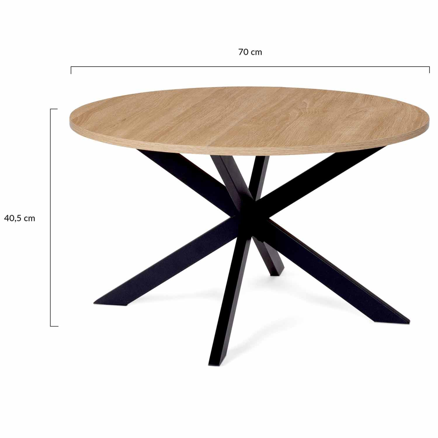 Mesa de comedor redonda con patas de araña de madera y tapa blanca