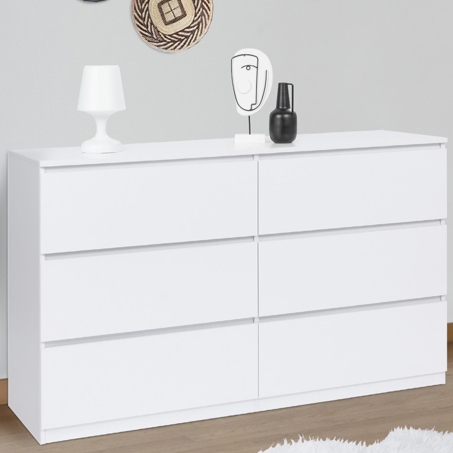 Commode 6 tiroirs 140 cm bois blanc