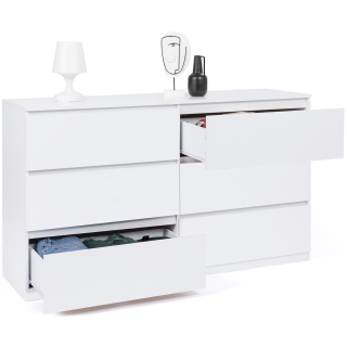 Commode 6 Tiroirs TOMI 110 Cm - Couleur Blanc Et Effet Béton, Rangement Chambre Ou Bureau