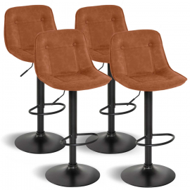 Lot de 4 tabourets de bar DENVER marron clair vintage