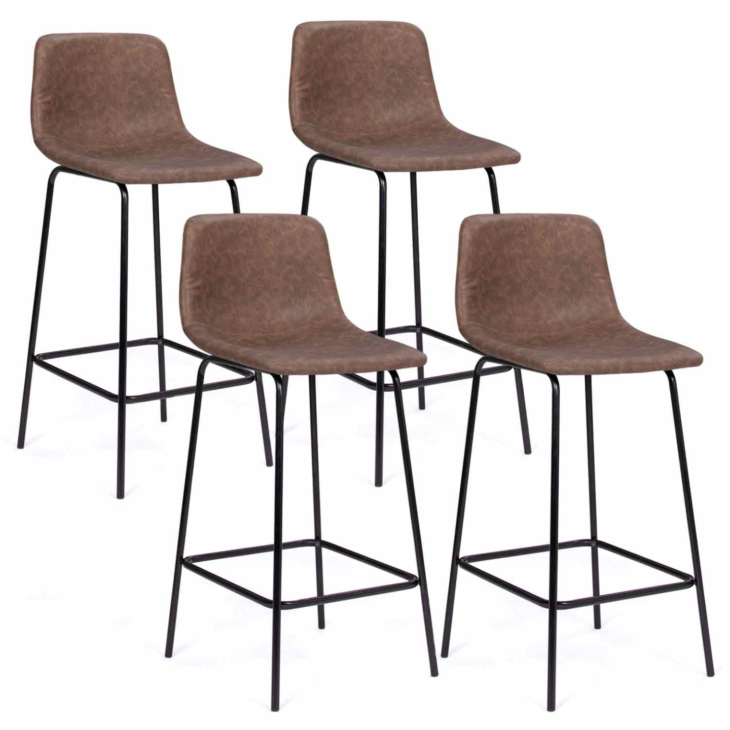 Taburetes de bar de PVC negro con patas de metal x4 - ROMANE | ID Market