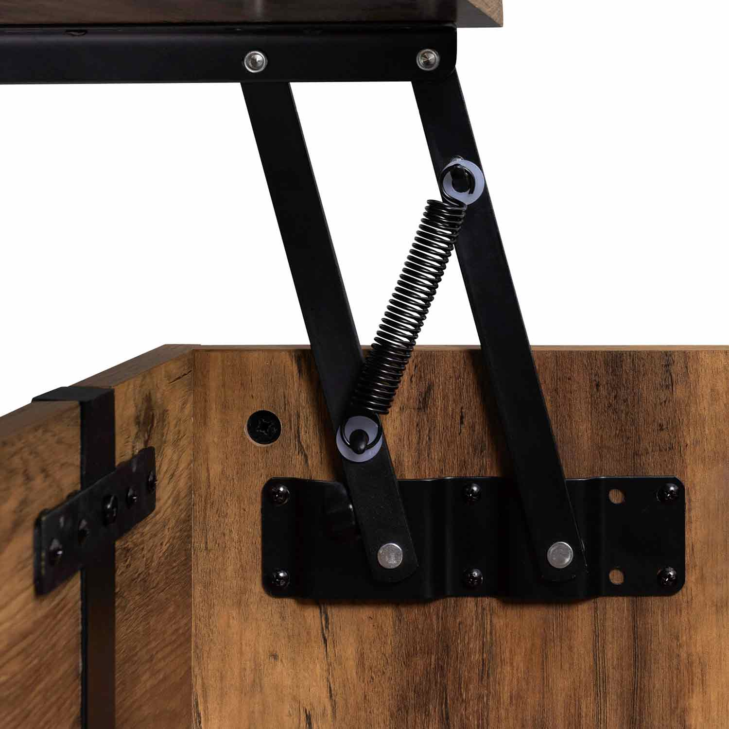 Table basse plateau relevable bois et noir avec pieds épingle