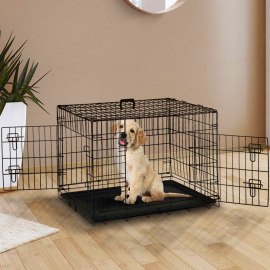 Cage de transport pour chien taille M/L 91 x 57 x 63,5 CM caisse pliante avec poignée et plateau Cage de transport pour chien taille M/L 91 x 57 x 63,5 CM caisse pliante avec poignée et plateau