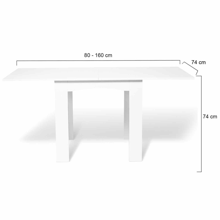 Table à manger extensible rectangle DONA 6-8 personnes blanche 80-160 cm Table à manger extensible rectangle DONA 6-8 personnes blanche 80-160 cm
