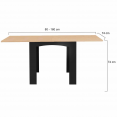 Table à manger extensible DONA 6-8 personnes noire plateau façon hêtre 80-160 cm