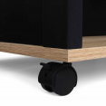 Ilot central FLO 110 cm bois noir et imitation hêtre à roulettes avec rangements design industriel