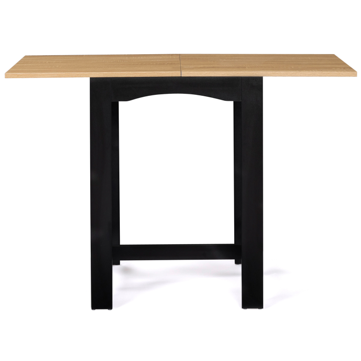 Table haute de bar extensible DONA 4 à 6 personnes noire plateau façon hêtre 65-130 cm Table haute de bar extensible DONA 4 à 6 personnes noire plateau façon hêtre 65-130 cm