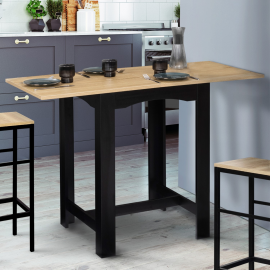 Table haute de bar extensible DONA 4 à 6 personnes noire plateau façon hêtre 65-130 cm