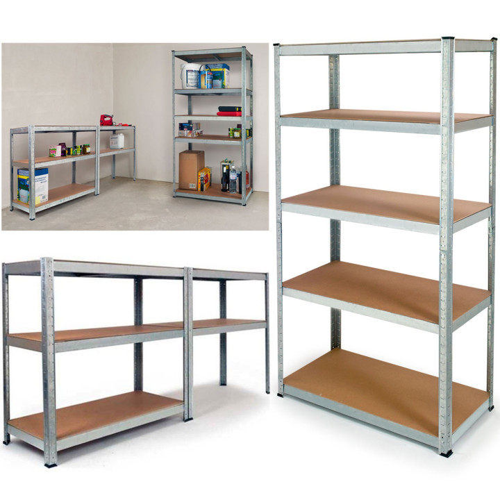 Étagère charges lourdes de garage 5 tablettes 180 x 90 x 40 cm acier bois 