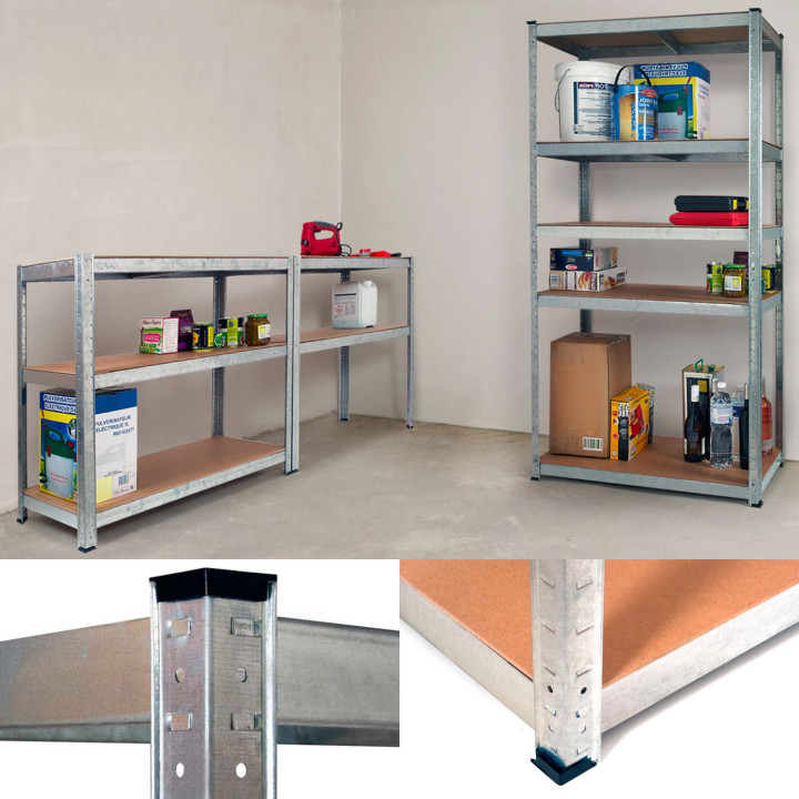 Étagère charges lourdes de garage 5 tablettes 180 x 90 x 40 cm acier bois 