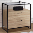 Commode 2 tiroirs SOLANO plateau en verre et pied métal design industriel
