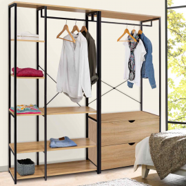 Dressing modulable double penderie étagères et 2 tiroirs DETROIT design industriel Dressing modulable double penderie étagères et 2 tiroirs DETROIT design industriel