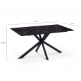 Table à manger rectangle ALASKA 8 personnes effet marbre noir et pied araignée métal 160 cm