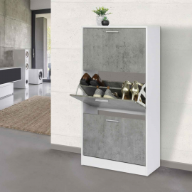 Meuble à chaussures KLARK blanc 3 portes effet béton Meuble à chaussures KLARK blanc 3 portes effet béton
