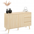 Buffet bas scandinave OSKAR 2 portes et 3 tiroirs bois clair façon pin 120 cm