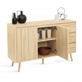 Buffet bas scandinave OSKAR 2 portes et 3 tiroirs bois clair façon pin 120 cm