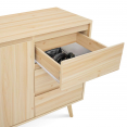 Buffet bas scandinave OSKAR 2 portes et 3 tiroirs bois clair façon pin 120 cm