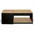 Table basse double plateau relevable EYLA avec coffre bois noir et façon hêtre