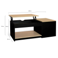 IDMarket Table Basse ELEA Plateau Relevable + Coffre – 110x60 Cm Bois Noir & Hêtre – Meuble Salon Moderne Rangement