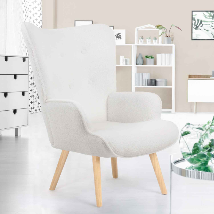 Fauteuil scandinave IVAR en tissu bouclette blanc cassé Fauteuil scandinave IVAR en tissu bouclette blanc cassé