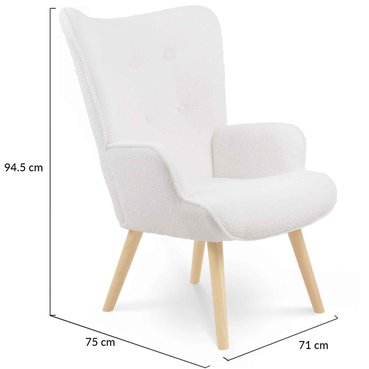 Fauteuil scandinave IVAR en tissu bouclette blanc cassé Fauteuil scandinave IVAR en tissu bouclette blanc cassé