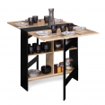 Table console pliable EDI 2-6 personnes avec rangement central bois noir plateau façon hêtre