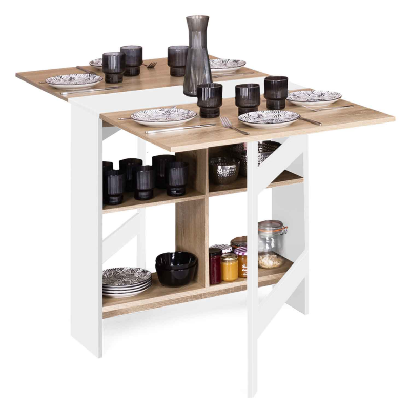 Table console pliante blanche plateau bois double rangement EDI ID