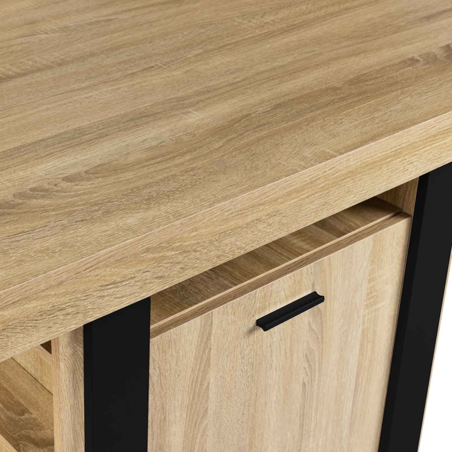 IDMarket - Centraal eiland IVO 120 cm zwart hout met werkblad in marmereffect Alaska IDMarket - Centraal eiland IVO 120 cm zwart hout met werkblad in marmereffect Alaska