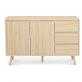 Buffet bas scandinave OSKAR 2 portes et 3 tiroirs bois clair façon pin 120 cm