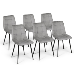15462 - Set di 6 sedie in velluto trapuntato grigio chiaro Lot de 6 chaises MILA en velours gris clair pour salle à manger