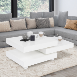 15551 - Tavolino quadrato bianco 60x60 cm Table basse MINA blanche plateaux rotatifs 60x60 cm