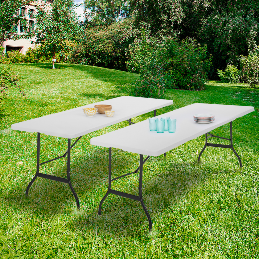 Lot de 2 tables pliantes camping blanches 180 cm