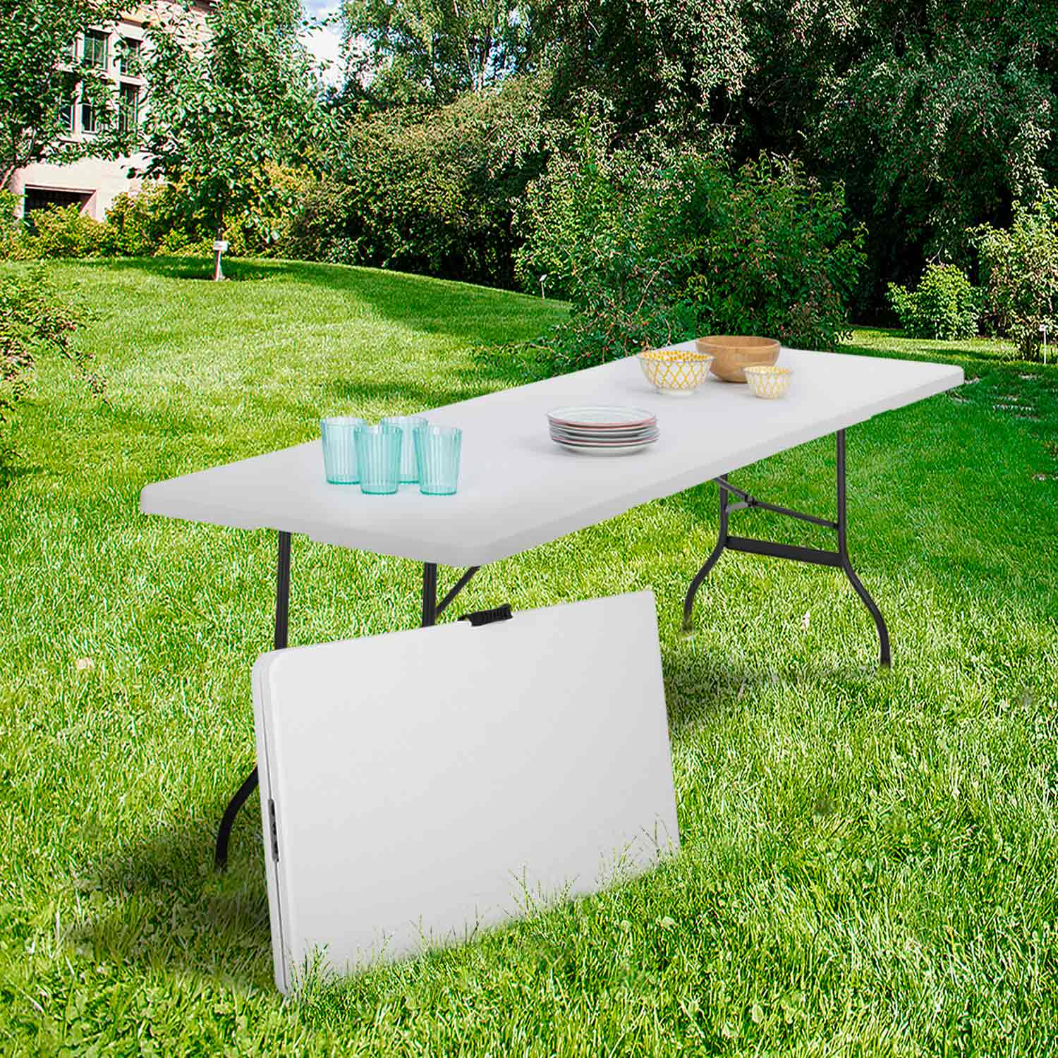 Lot de 2 tables pliantes camping blanches 180 cm