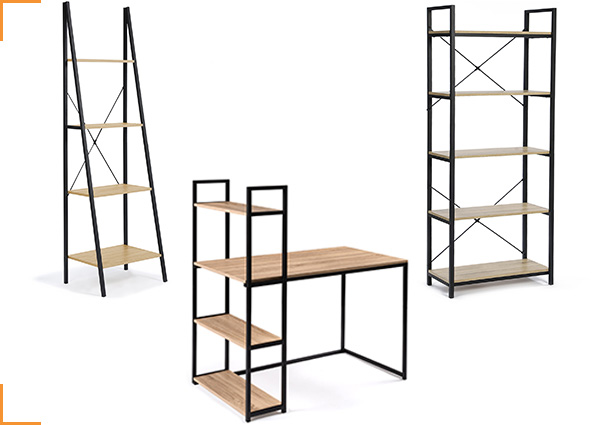 1 étagère échelle 4 niveaux + 1 étagère 5 niveaux + 1 bureau DETROIT design industriel