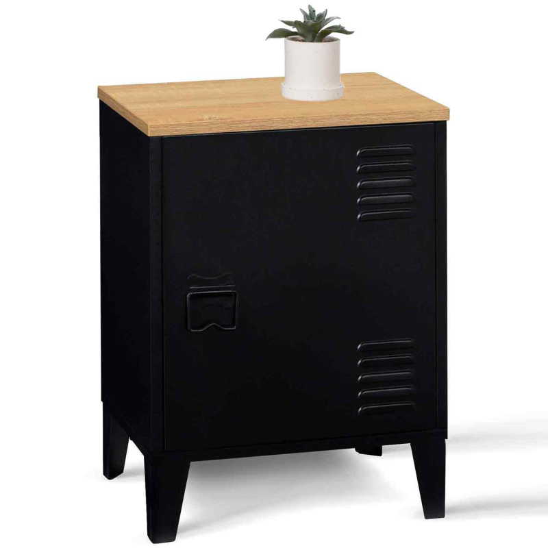 Table De Chevet Industrielle Ester - Plateau Hêtre Et Métal Noir - IDMarket