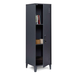 15504 - Armadietto industriale in metallo e legno grigio scuro Armoire vestiaire ESTER porte métal gris foncé design industriel