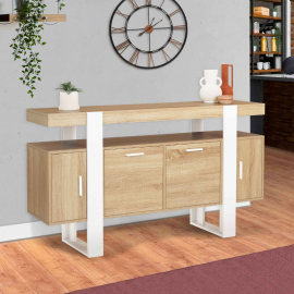 Buffet PHOENIX 4 portes bois et blanc 140 cm Buffet PHOENIX 4 portes bois et blanc 140 cm