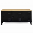 Buffet bas ESTER 3 portes métal noir plateau bois design industriel 113 cm