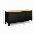 Buffet bas ESTER 3 portes métal noir plateau bois design industriel 113 cm