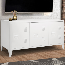 Buffet bas ESTER 3 portes métal blanc design industriel Buffet bas ESTER 3 portes métal blanc design industriel