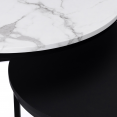 Lot de 2 tables basses gigognes ALASKA rondes 54/70 effet marbre et noir pied métal