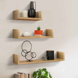 Lot de 3 étagères murales façon hêtre 60/45/30 cm Lot de 3 étagères murales façon hêtre 60/45/30 cm